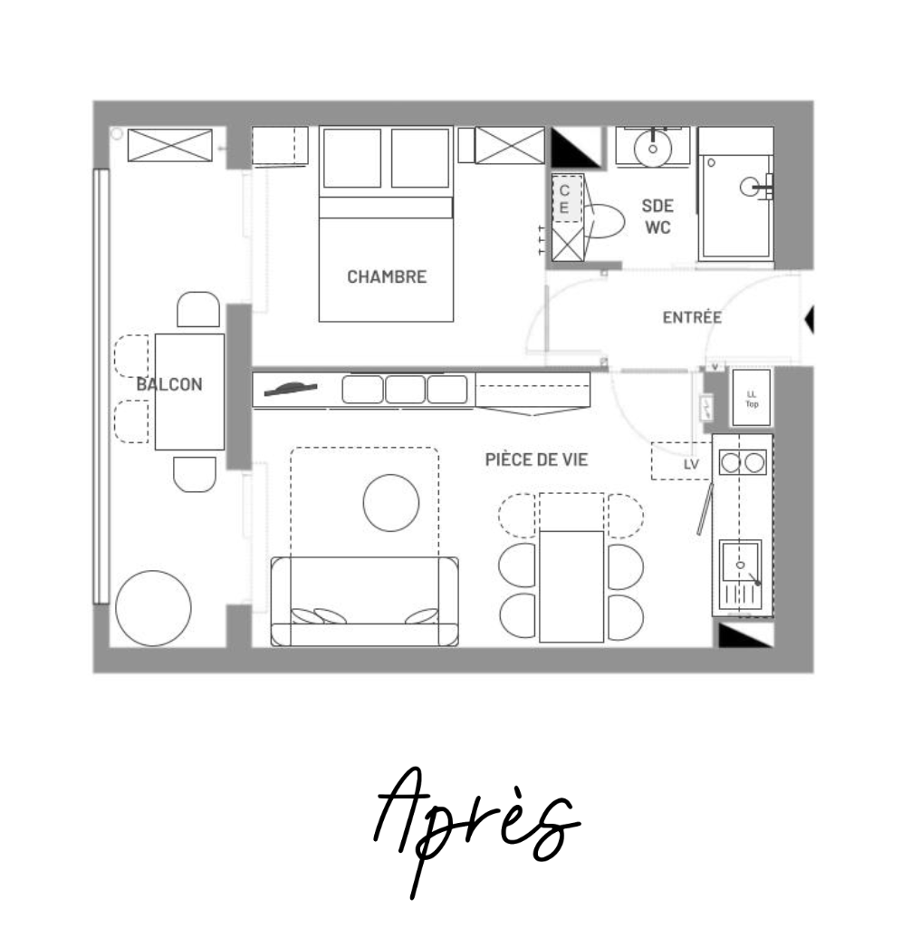 CASA H plan T2 après rénovation